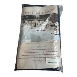 E-TEX132" Round Table Cover Polyester Fabric Tablecloth Black Circular Linen NIP